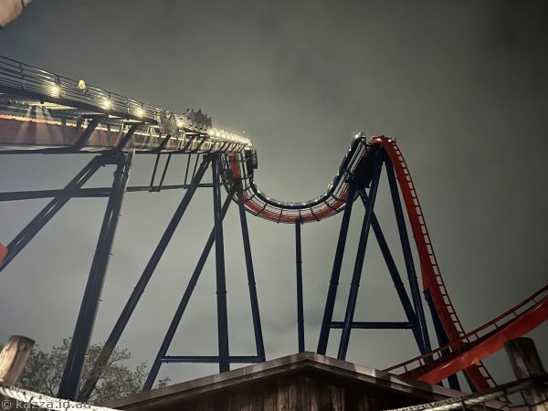 SheiKra roller coaster by night