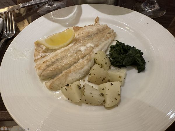 Grilled Barramundi Fillet<br>Sauteed spinach, parsley potatoes