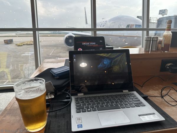 Now this is civilised - planes, beer and a computer