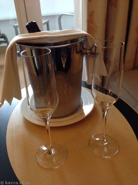 Welcome glasses of champagne in our stateroom