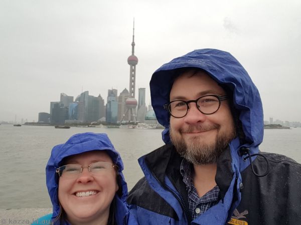 Me and Stu in the rain in Shanghai