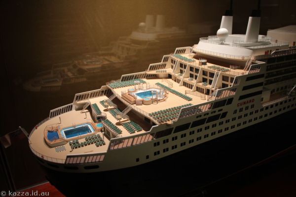 Model of the Queen Mary 2 outside the Queens Room