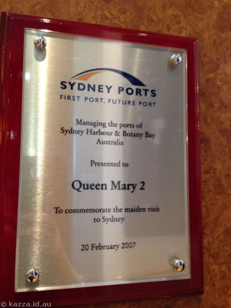 Plaque commemorating Queen Mary 2's first visit to Sydney (I was there!)