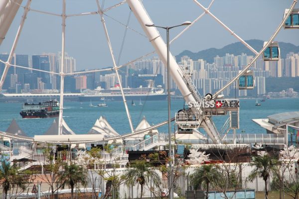 Queen Mary 2 at Kai Tak through the Hong Kong Observation Wheel