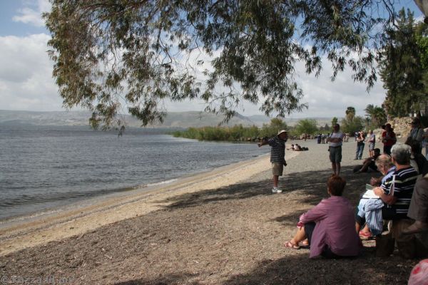 Bruce talking about the sea and the feeding of the five thousand just across the water