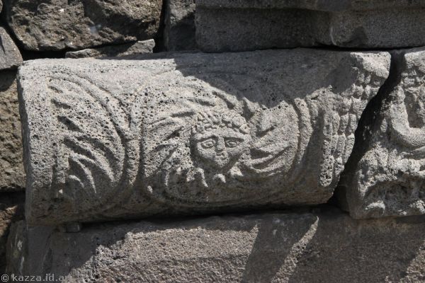 Medusa stonework at Korazim Synagogue