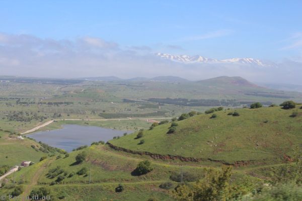 Looking north over Bental Reservoir towards the Mount Hermon ranges<br/>Photo by Dad