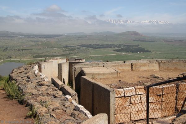 Bunkers on Mt Bental with Mt Hermon ranges in the background