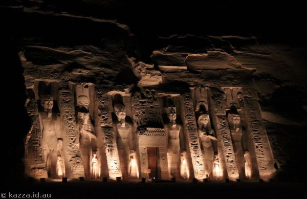 Small Temple of Hathor and Nefertari illuminated for the sound and light show