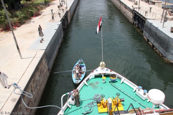 Row boat going into the lock with us