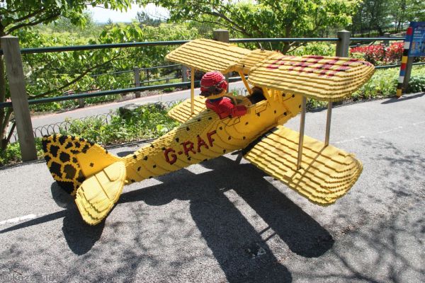 Yellow Lego biplane sculpture