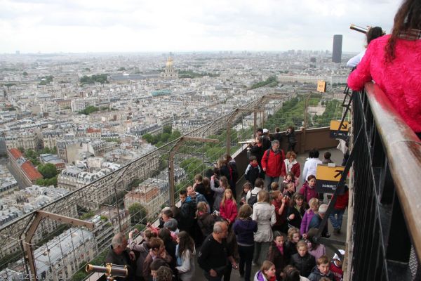 People on the second level view platform of the Eiffel Tower