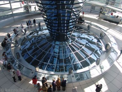 Glass panels in the roof of the building