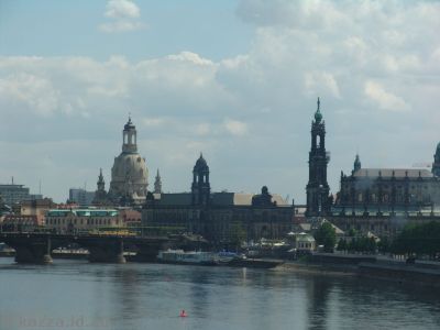 View of Dresden from the train heading out to Meißen