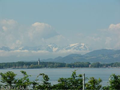 Swiss Alps over Bregenz over Bodensee