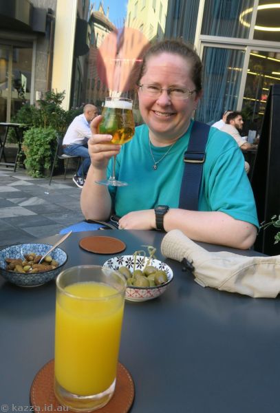 Me and a beer at Flamel next to the funicular<br>Photo by Mum