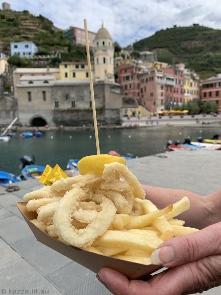 Calamari and chips bowl we had for lunch in Vernazza