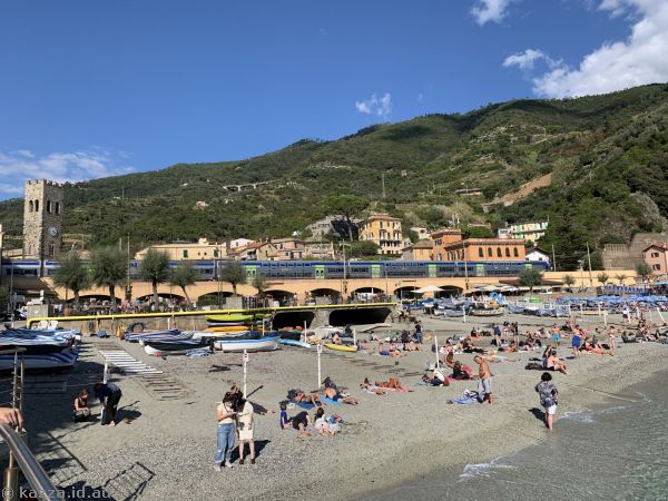 Beach and train at Monterosso al Mare