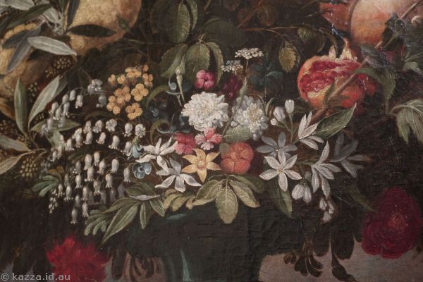 Part of Coronation of the Virgin (Alessandro Allori, 1593) showing the beautiful paintings he did of many species of flowers