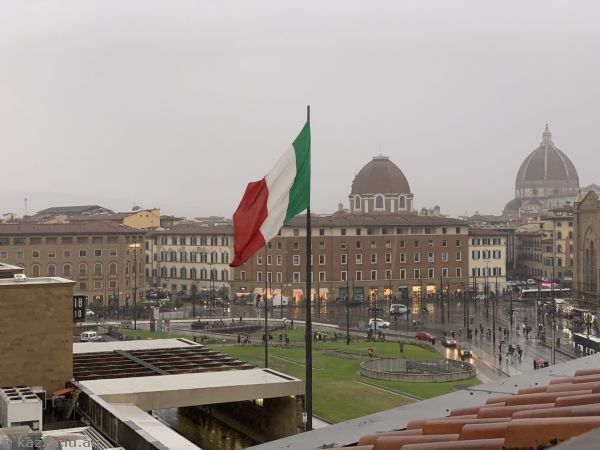View over Florence from our hotel balcony in the rain