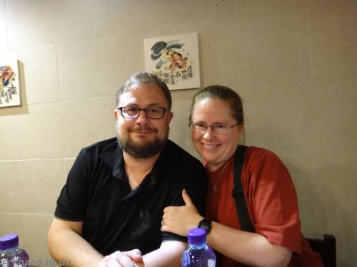 The sweetie and me in Tsim Chai Kee Noodle shop, Queen's Road Central