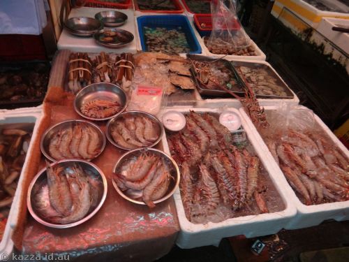 Fresh seafood in markets on Gage Street
