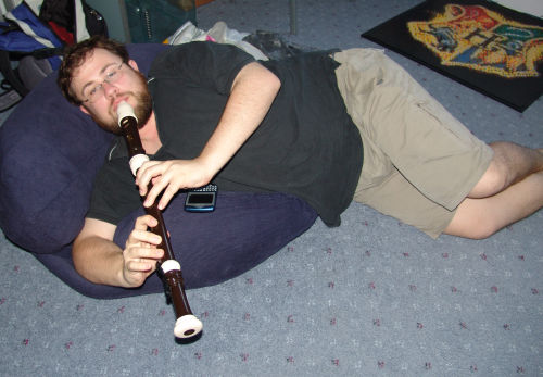 Stu playing my tenor recorder