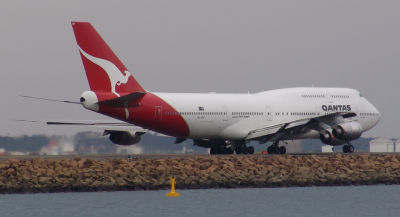 Qantas jet taxiing for takeoff
