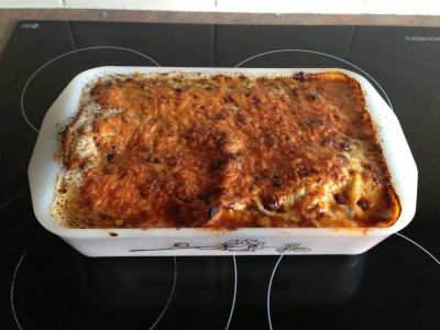 Bacon lasagna cooked