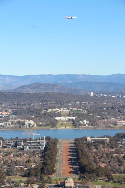 VH-OEJ over Canberra