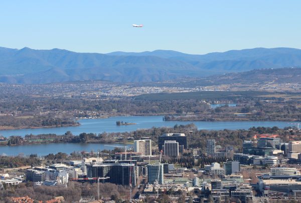 VH-OEJ over Canberra