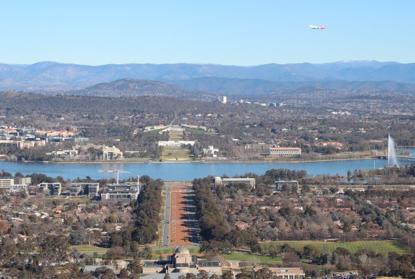 VH-OEJ over Canberra