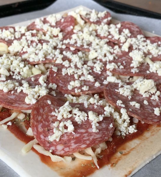 Domino puff pastry pepperoni feta pizza