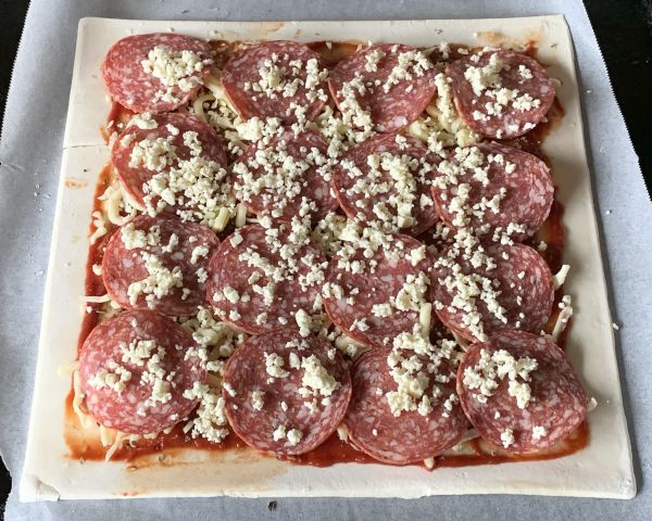 Dominos puff pastry pepperoni feta pizza