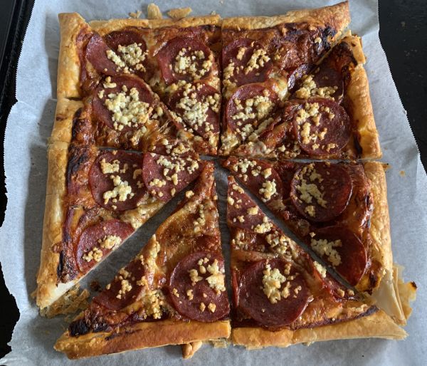 Dominos puff pastry pepperoni feta pizza