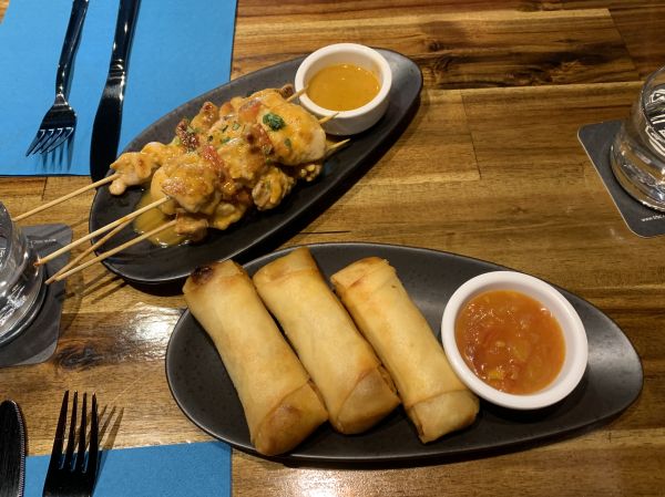 Herbert's skewers and cheeseburger spring rolls