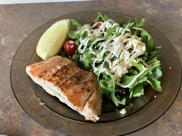 Salmon and salad for dinner