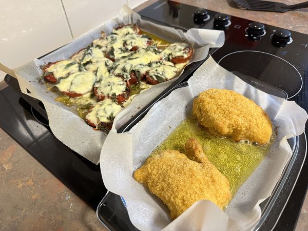 Chicken kiev and roast tomatoes