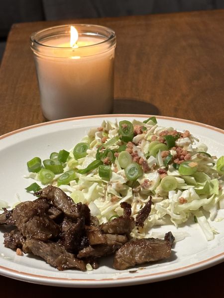 Lamb, cabbage, candle