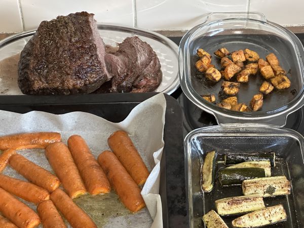 Beef rump cap and veggies