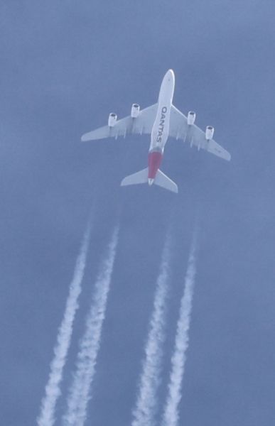 Airbus A380 VH-OQG flying over Canberra
