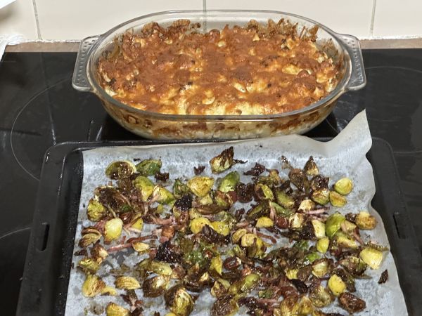 Cauliflower bake and brussels sprouts