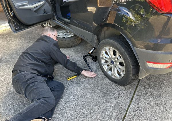 Stu replacing our tyre
