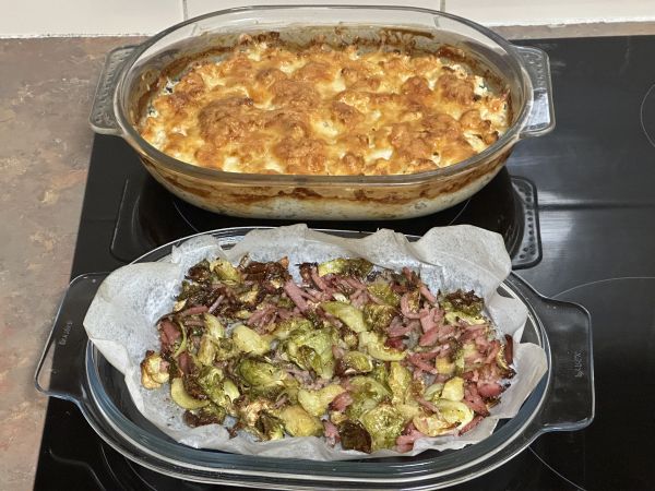 Cauliflower bake and brussels sprouts