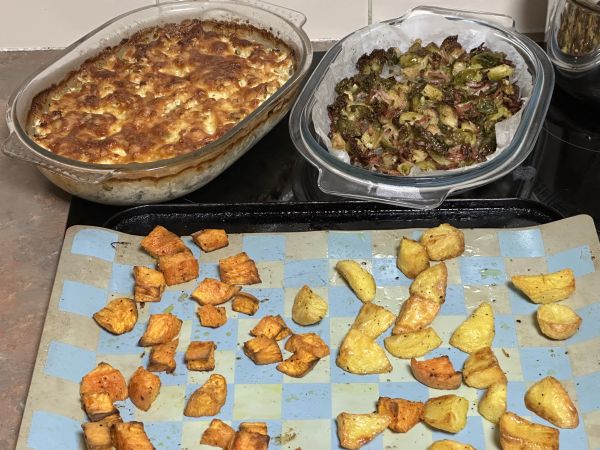Goats cheese cauliflower bake and veggies