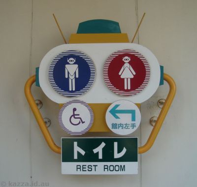 Alien-themed toilet signs