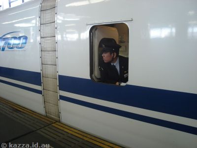 We liked the little window the Nozomi N700 train guards had to look out