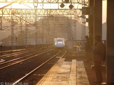 Our train to Osaka in the sunset