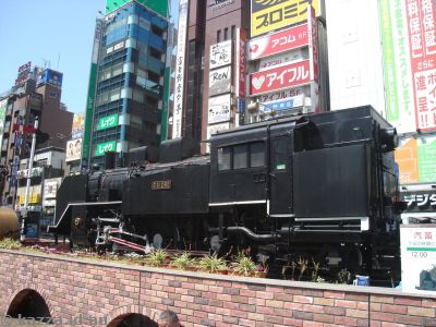 C11-292 Steam locomotive outside Shimbashi Station