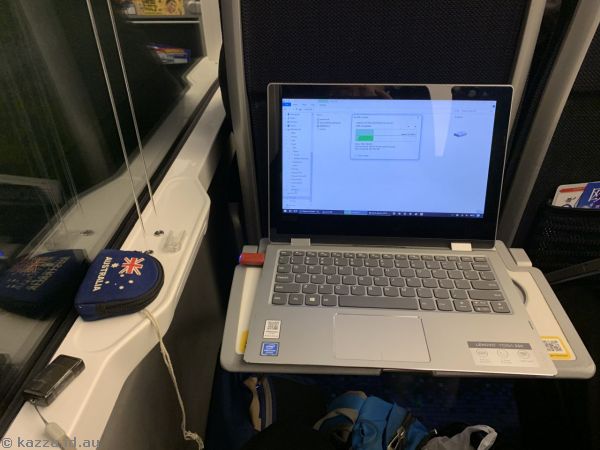 My laptop setup on the train on the way to the airport